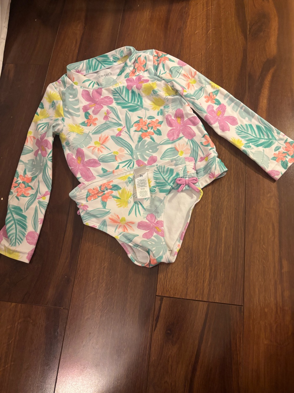 Carter's Floral Long Sleeve Rash Guard Swimsuit - Pink, Green, Yellow